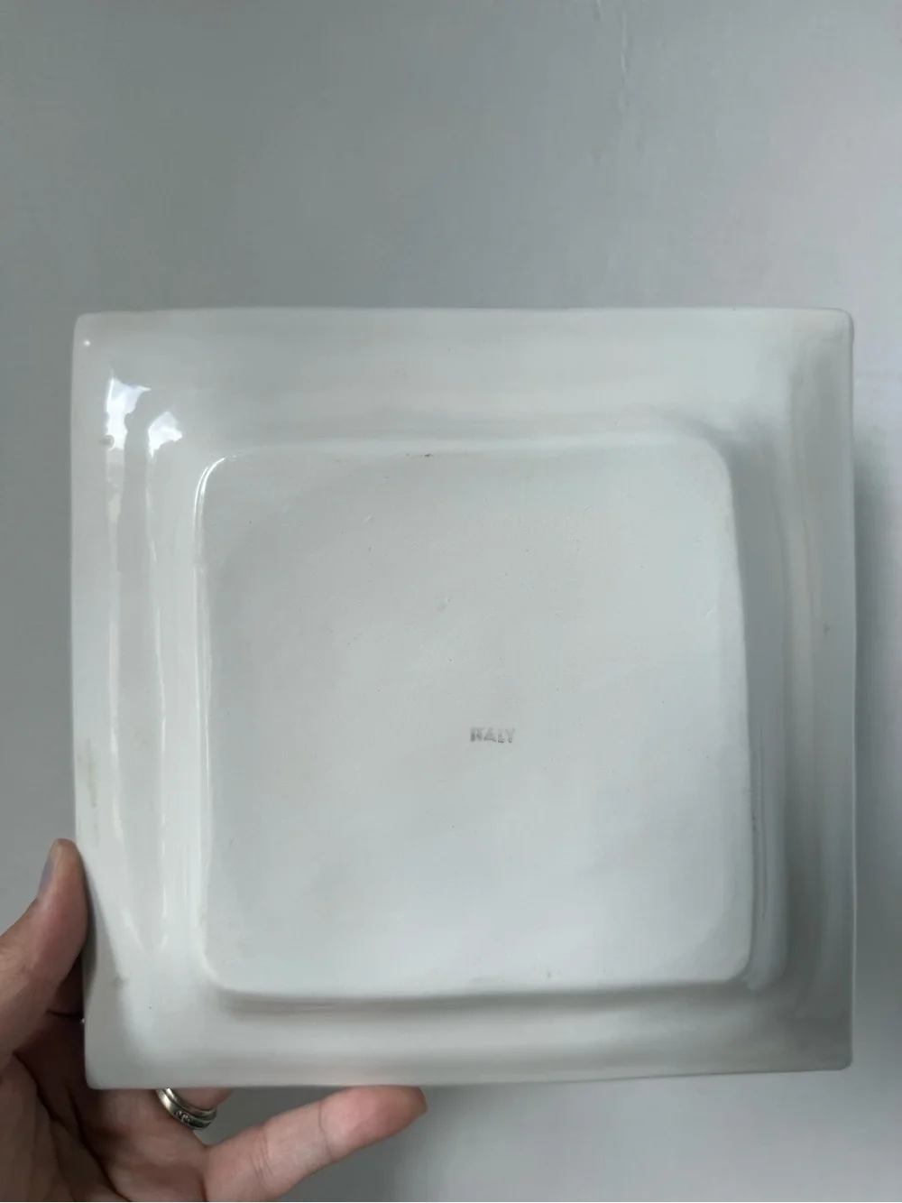 Vintage Italian White & Gold Ceramic Square Tray / Catchall